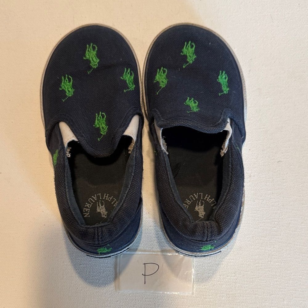 Polo by Ralph Lauren Navy Canvas Slip-On Sneakers with Green Pony Embroidery - Picture 3 of 3